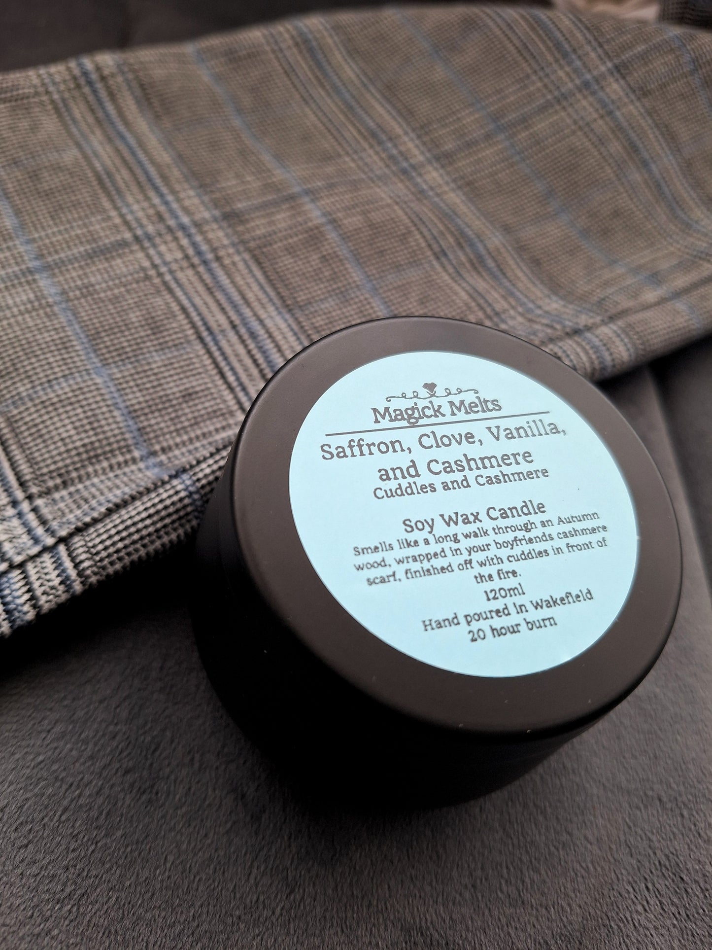 Saffron, Clove, Vanilla, and Cashmere "Cuddles and Cashmere" Soy Wax Candle