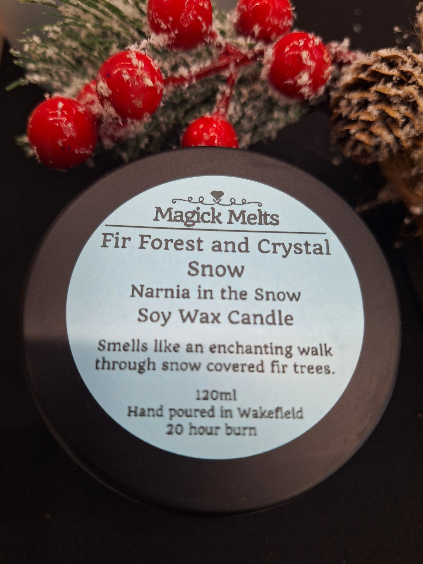 Fir Forest and Crystal Snow "Narnia in the Snow" Christmas Candle. Whipped Soy Wax.