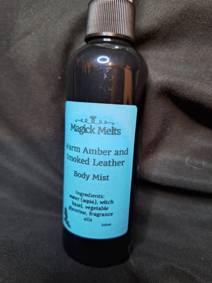 Warm Amber and Smoked Leather "Tairn"(fiction inspired) Body Mist