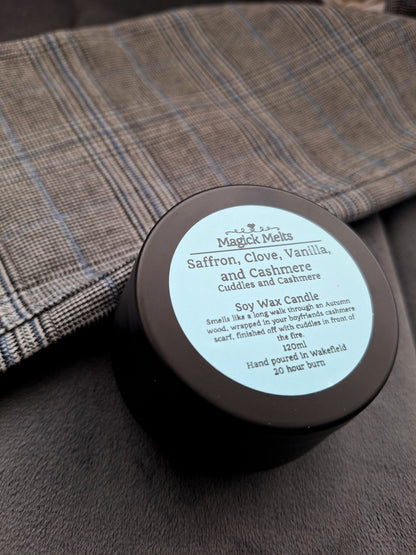Saffron, Clove, Vanilla, and Cashmere "Cuddles and Cashmere" Soy Wax Candle