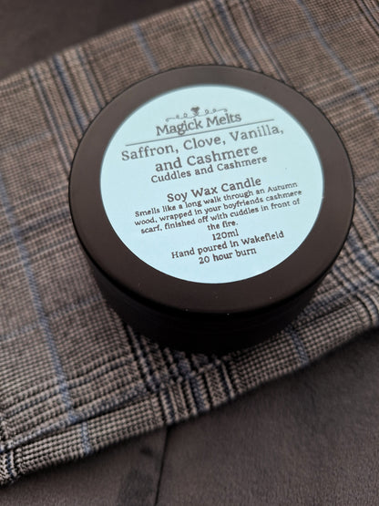 Saffron, Clove, Vanilla, and Cashmere "Cuddles and Cashmere" Soy Wax Candle