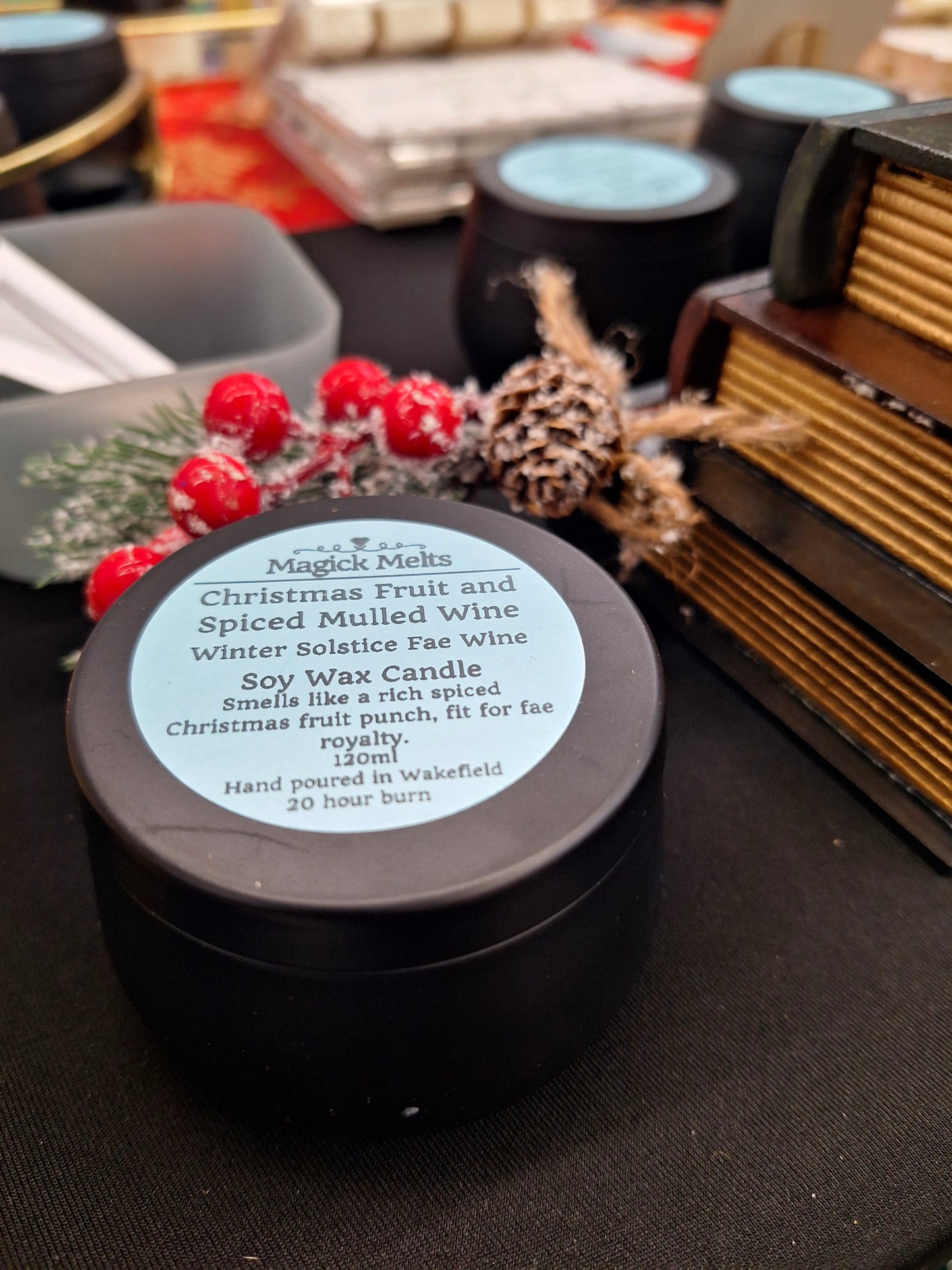 Christmas Fruit and Spiced Mulled Wine "Winter Solstice Fae Wine" Soy Wax Candle.