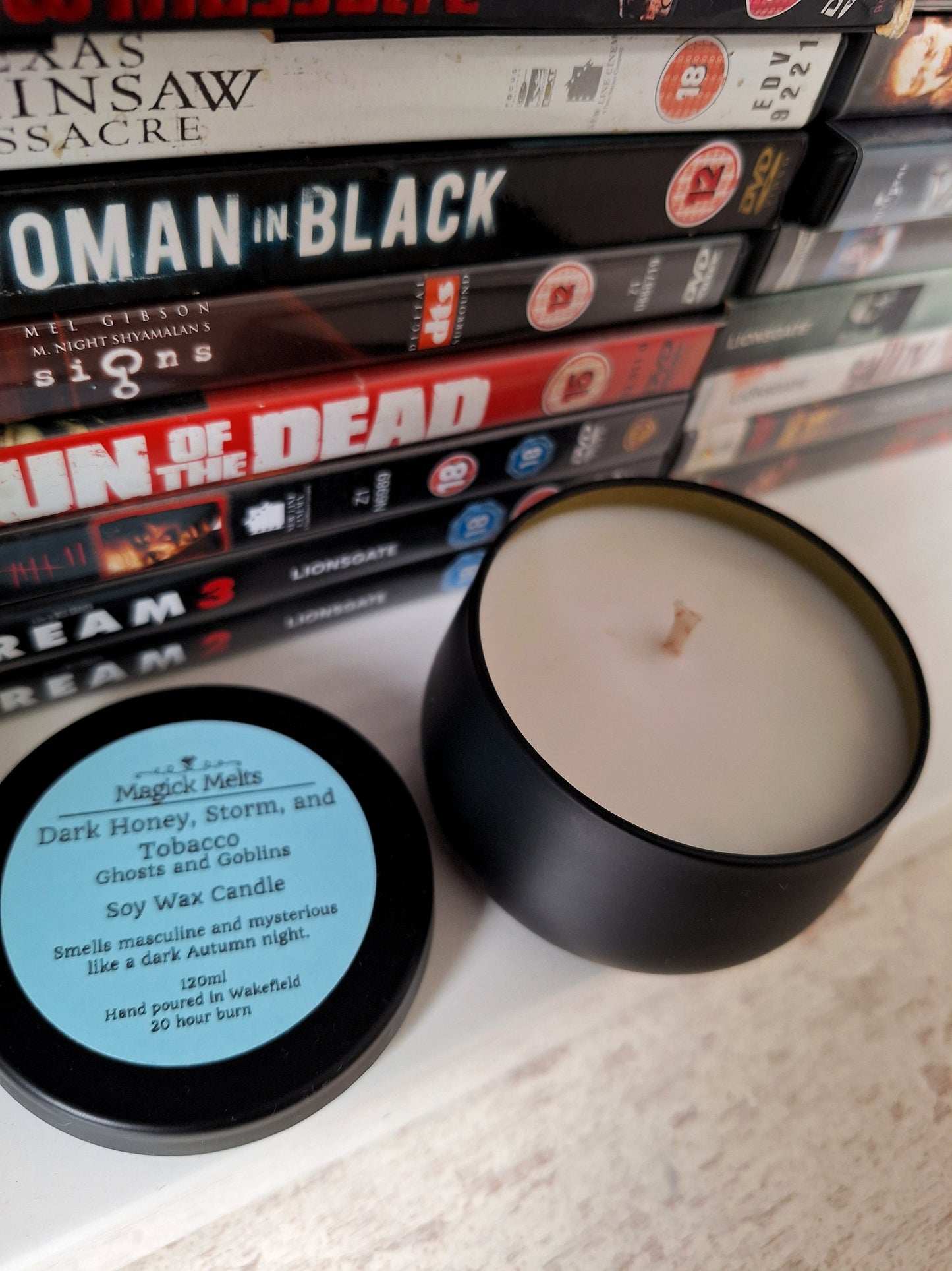 Dark Honey, Storm, and Tobacco "Ghosts and Goblins" Soy Wax Candle