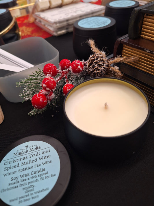 Christmas Fruit and Spiced Mulled Wine "Winter Solstice Fae Wine" Soy Wax Candle.
