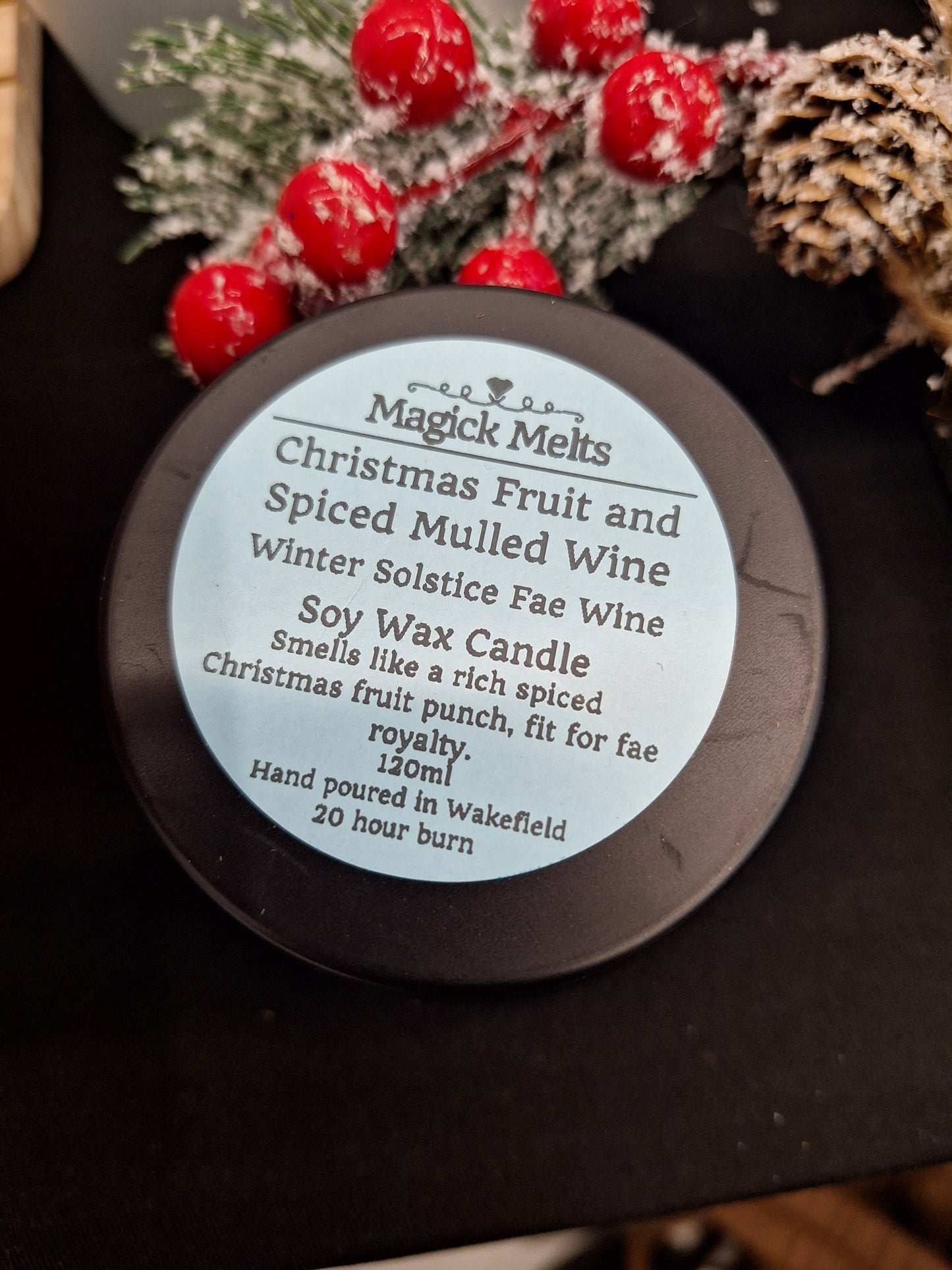 Christmas Fruit and Spiced Mulled Wine "Winter Solstice Fae Wine" Soy Wax Candle.