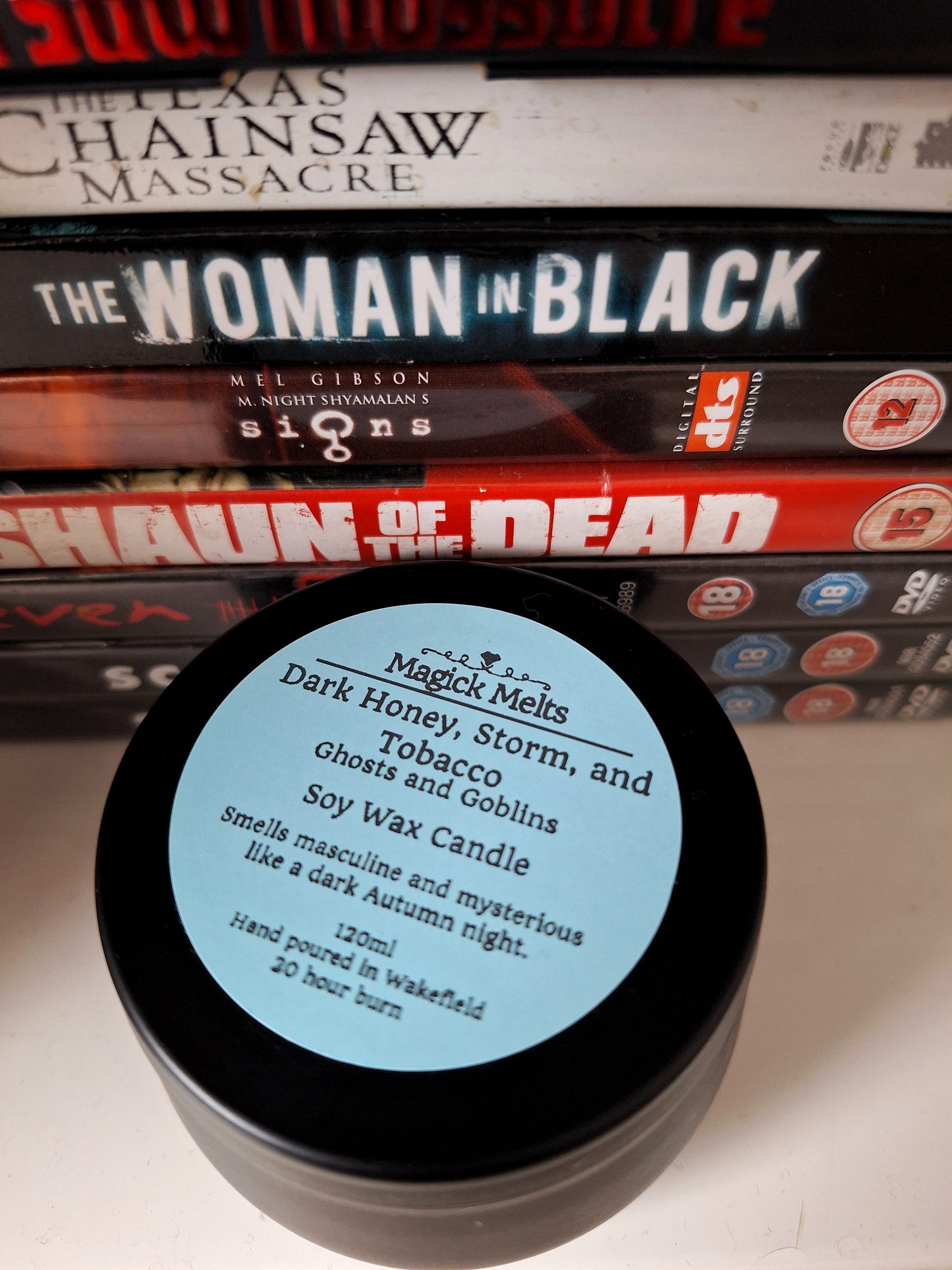 Dark Honey, Storm, and Tobacco "Ghosts and Goblins" Soy Wax Candle